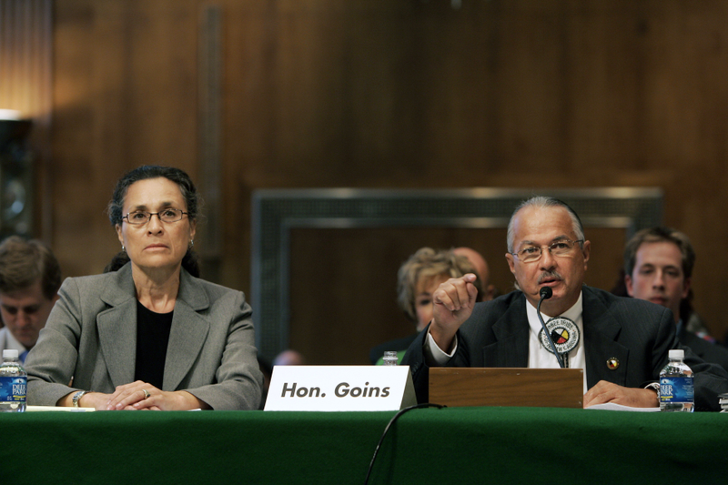Lumbee tribal chariman Jimmy Goins (right) and Arlinda Locklear, the tribe’s lawyer, speaking to the Senate Committee on Indian Affairs in July 2006 on behalf of the Lumbee Recognition Act.